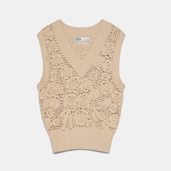 Zara Beige Crochet Knit Vest 